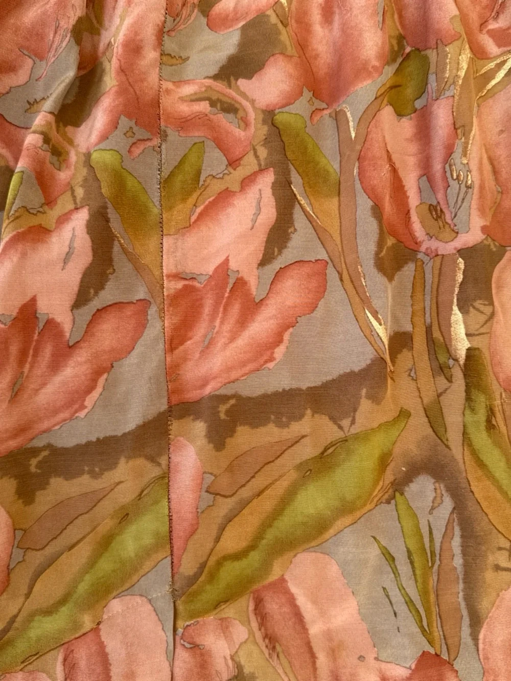 Vintage watercolor  100% silk Pink and green floral print dress